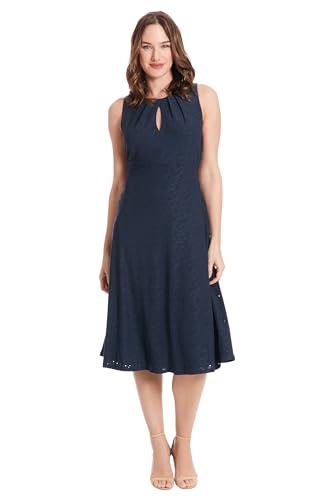 London Times Women's Dresses Sleeveless Fit and Flare Dress with Pleat Tucks and Keyhole Detail at Neck
