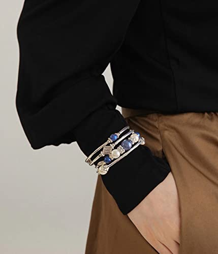 FULU AUTUMN Beaded Bangle Bracelets for Women Silver Wrap Bangles Bracelet Womens Costume Jewelry Fashion Gift4