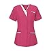Womens Nurse T Shirts Casual V Neck Button Short Sleeve Nursing Tops Uniform Dressy Comfy Ladies Blouses with Pockets Hot Pink