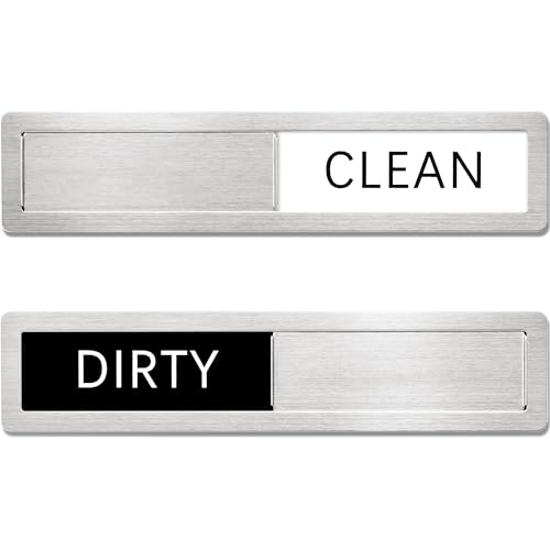 Clean Dirty Magnet for Dishwasher, Stainless Steel Strong Non-Scratch Dishwasher Clean Dirty Sign, Optional Adhesive for Non-Metal Surfaces, Easy to Read & Slide