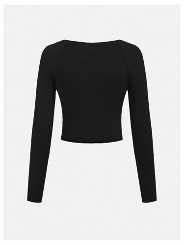 Girl's Bow Long Sleeve Shirt Lace Trim Square Neck Slim Fitted Cute Tee Tops2