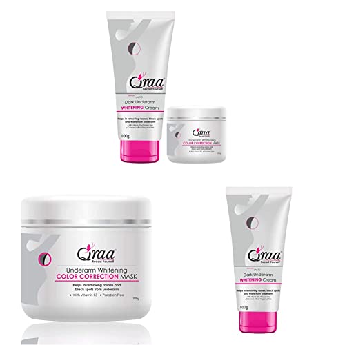 QRAA Underarm Whitening Cream Kit &QRAA Underarm Whitening Color Correction Mask For Dark Underarms, 250 g&QRAA Advanced Lacto Dark Sensitive Underarm Whitening Cream