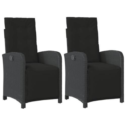 vidaXL Gartensessel 2 STK., Gartenstuhl mit Fußteil, Garten Liegestuhl mit Verstellbarer Rückenlehne Fußstütze, Sessel Relaxsessel Gartenmöbel, Schwarz Poly Rattan