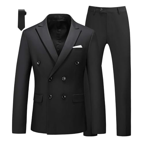 MOGU Mens 2 Piece Double Breasted Suit Slim Fit Tuxedo Blazer and Pants for Wedding Prom Homecoming