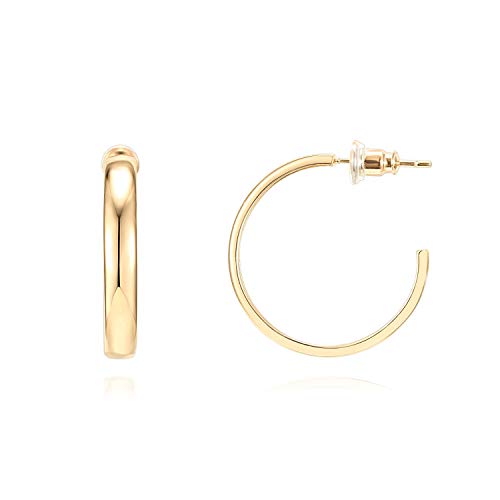 Image of PAVOI 14K Gold Plated Wide Flat Edge Hoop Earrings for Women | Rose, White and Yellow Gold Hoops | Hypoallergenic Jewelry