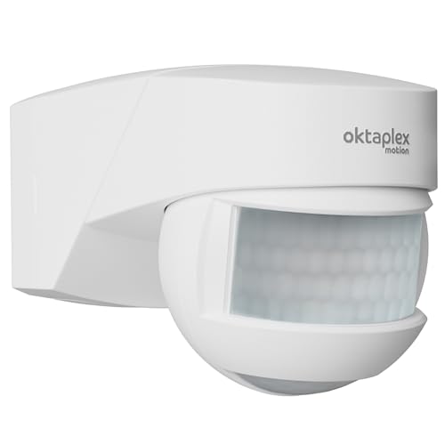 Oktaplex Lea - Detector de movimiento para exteriores, IP54, sensor de infrarrojos, 180°, 12 m, montaje en esquina, 230 V, color blanco