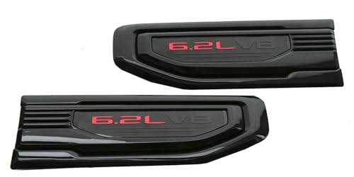 Image of Pair New 6.2L V8 Vent Emblems Kit 3D Driver Passenger Side Badge Compatible with 2019-2026 GMC Sierra GM 85160715 86532094 (6.2L V8-Black Red)