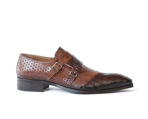 Jo Ghost 5395 Italian Multi Print Cognac Leather Shoes with Buckles and Zip