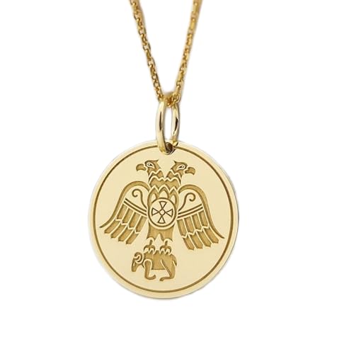 Collier pendentif pièce de monnaie gravée aigle bicéphale en argent plaqué or