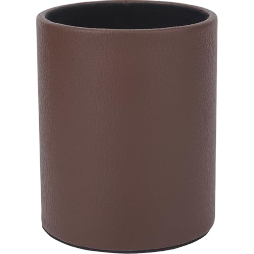 CALFOVERA Pot à Crayons Rond en Cuir PU pour Bureau Conteneur de Papeterie Multifonctionnel Boîte de Rangement de Luxe en Cuir Marron à Paillettes pour Stylos...