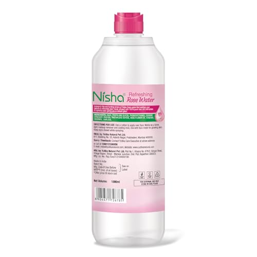 Image of Nisha Refreshing Rose Water For Face 1000ml | Gulab Jal For Face | Skin Toner For Glowing and Hydrating Skin | Pore Tightening | Balances pH |Makeup Remover| All Skin Types | Face Toner For Women Men