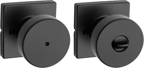 Image of Kwikset Pismo Interior Privacy Door Knob with Lock, Door Handle for Bathroom and Bedroom, Matte Black Keyless Turn Lock Doorknob, with Microban Protection, (Pack of 12)