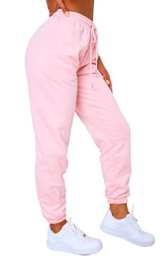 Waitfairy Womens High Waisted Sweatpants Drawstring Jogger Sweat Pants Cinch Bottom Workout Trousers Pink L
