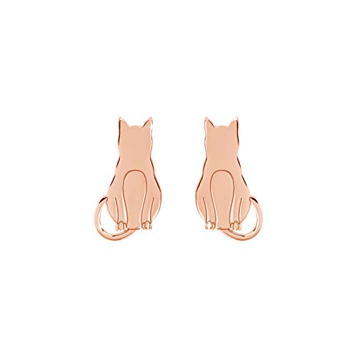 Pendientes de gato grabados, Pendientes de oro de 9K 14K 18K, Oro rosa, Oro macizo, Joyería de mascotas, Mejor amigo, Regalo para mujer/code: 0.002