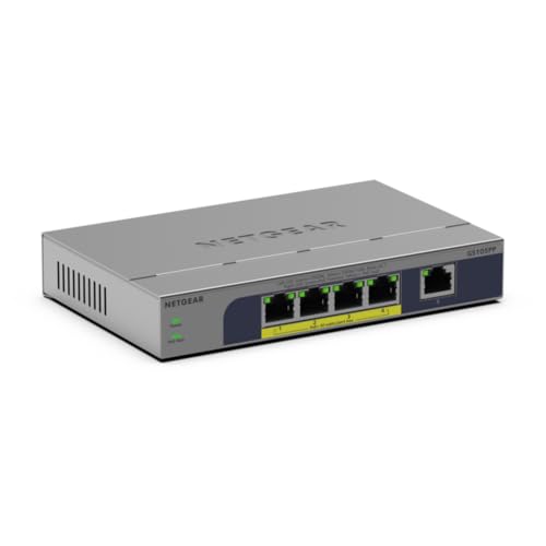 Image of NETGEAR 5-Port Gigabit Ethernet Unmanaged PoE+ Switch - with 4 x PoE+ @ 83W, Dynamic PoE, Fanless, Desktop or Wall Mount (GS105PP)