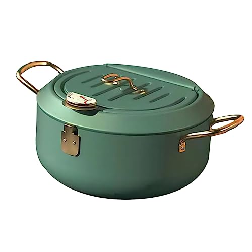 HOODANCOS Fry Pan Pans Small Strainer Deep Fry Pot Rack Pot Fryer with Basket Cooking Deep Fryer Pot Mini Frying Pot Frying Pot with Thermometer Nonstick Fryer Frying Pan Carbon Steel Green