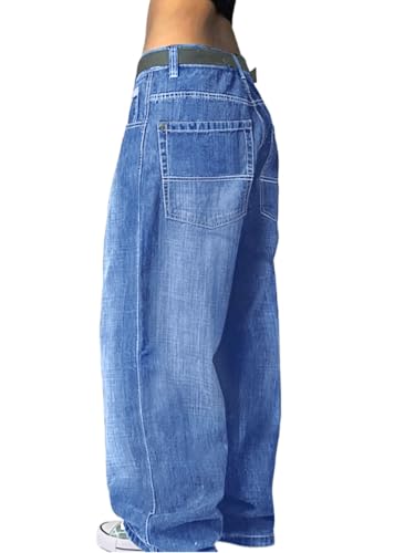 Image of EMMIOL Women Hip Hop 90s Vintage Baggy Jeans Denim Pants Mid Waist Jeans
