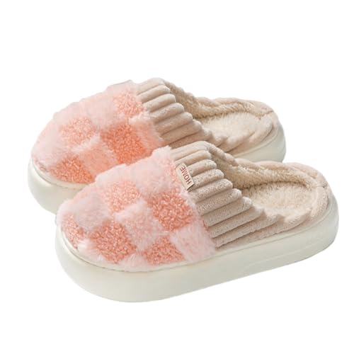 Checkered Slipper House Slippers for Women Men Plush Warm Fuzzy Slippers Memory Foam Indoor Anti Slip Bedroom Shoes