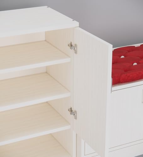 Image of SPECIALITY PANELS Shoe Rack with Cushioned Seating Bench | 2 Door Shoe Cabinet with Storage | Shoe Organizer for Entryway Home Living Room | Combo Set of 2 | DIY Assembly | White Finish