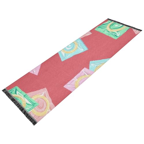 Alfombra de pasillo para sala de estar, lavable a máquina, antideslizante, alfombra con borlas para baño, dormitorio, decoración del hogar, condón de colores