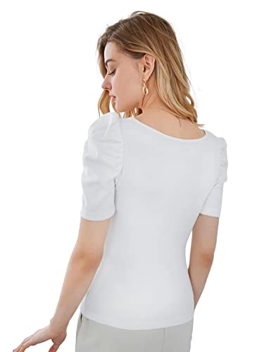 Image of Shasmi Women's & Girl's Polyester Pleated High Neck Short Puff Sleeve Ruched Bust Solid Regular Fit Top
