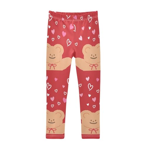 ZZKKO Girls Leggings Bear with Heart for Valentine's Day Toddler Girls Clothes Leggings for Girls Toddler Girls Leggings 3-4T