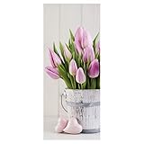 Deco Woerner Textilbanner rosa Tulpenstrauß 75 x 180 cm mit Hohlsaum schwer entflammbar UV-beständig