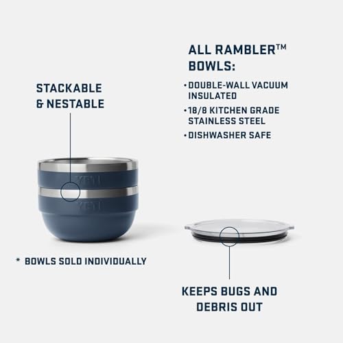 Image of YETI Rambler Bowls, Vacuum Insulated, Stackable and Nestable Stainless Steel Bowl with Lid, 1 Quart, Sea Stone