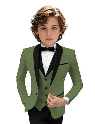 Image of Tuxedo Suits for Boys 3 Pieces Slim Fit Boys Formal Suit Dresswear Ring Bearer Outfit Blazer Vest Pants for Wedding Grooms