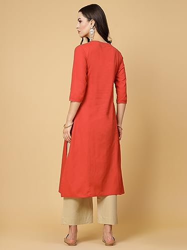 Image of Pistaa's Women's Cotton Relaxed Fit A Line Embroid A-Line Pattern Kurta