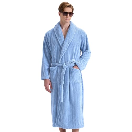 Image of PJGGZ Men's Shawl Collar Bathrobe, Soft Long Towel Robe for Men - Super Absorbent Quick Dry yet Warm