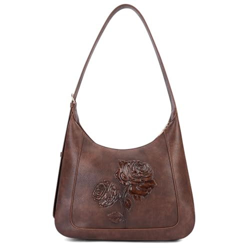 Image of Shoulder Bag for Women, Small Embossed Vegan Leather Hobo Purse | Elegant Crescent Shape Shoulder Purse with Top Handle, Adjustable Strap, Underarm Style for Daily Use, Travel & Gift Choice