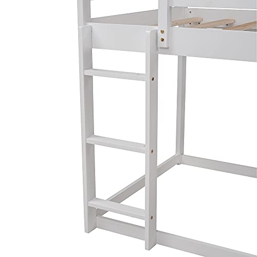 Meritline House Bunk Beds With Slide, Wood House Bunk Bed Twin Over Twin,Kids Bunk Bed With Roof, Slide Bunk Beds With Ladder For Girls, Boys,White #TOP7