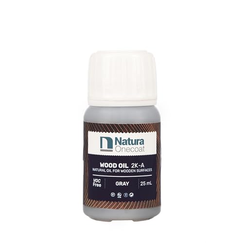 Natura Onecoat Wood Stain Oil - Sample - 25 ml, Gray – Natural Wood Finish for Interior Furniture & Floor - Linseed Wood Oil - Environmentally Friendly - Hard Wax Oil for Color Sampling - VOC-Free