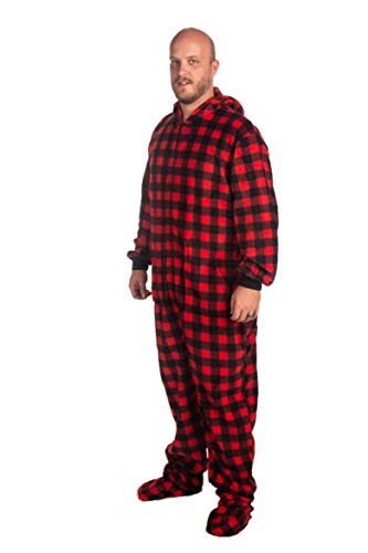 BIG FEET PAJAMA CO. Hoodie Footed Buffalo Plaid Fleece Unisex Onesie Family Matching Pajamas4