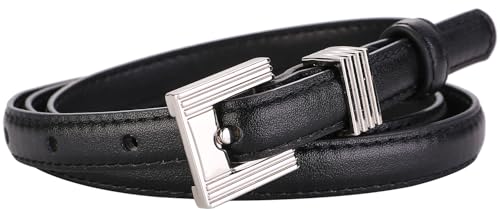 ALAIX Women Skinny Leather Belt for Jeans Pants Dress Belts Thin Black Leather Belt Gold/Silver Buckle Belts for Women