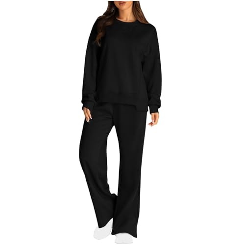 Survêtement femme ensemble coupe ample col rond en maille douce couleur unie minimaliste