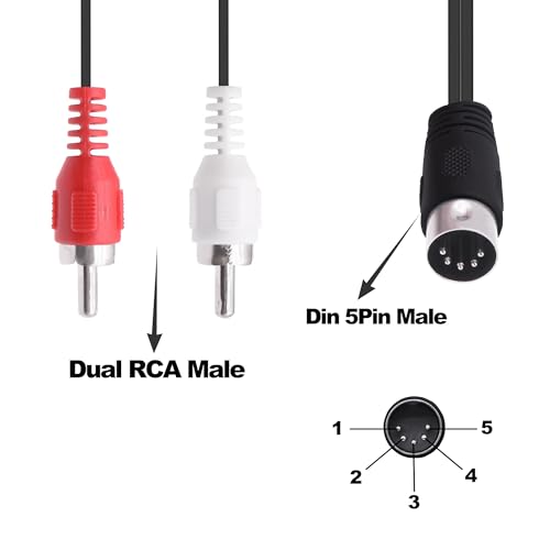 Cable de audio DIN de 5 pines a 2 RCA para eliminar ruidos al conectar el tocadiscos clásico 5