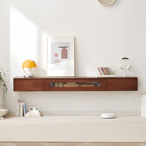 Kavie Modern Solid Wood Wall - Mounted TV Cabinet - Ultra - Thin Floating Wall - Hung TV Storage Cabinet - Ideal for Rooms and Bedrooms (47.2''L*9.4''W*7.8''H,Walnut)