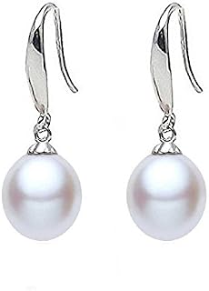 findout ladies sterling silver natural freshwater pearls 8-10mm water drop earrings, for women girls