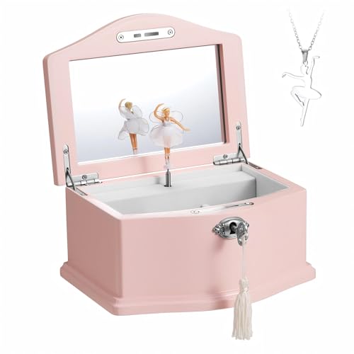 Lihou PapaQ Ballerina Musical Jewelry Box with Mirror for girls，Kid's Jewelry Storage Music Chest (Pink-M),Gifts for Christmas,Birthday and all Holidays