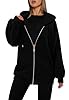 KISSMODA Womens Long Sleeve Hoodies Lightweight Oversiezd Zip Up Hooded Sweatshirts Solid Color Fall Coats Jackets with Pocket B Black #2