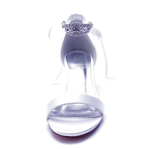 Women's Rhinestones Block Heels Satin Wedding Shoes for Bride Low Heels Comfortable Bridal Shoes White Heels Chunky Formal Evening Party Prom Sandals Pumps2