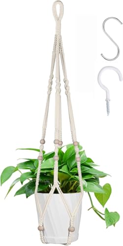 FonVan 1 Stück Makramee Blumenampel, Baumwollseil Hängeampel Hängetopf für Pflanzen für Innen Draussen Außen Decken Wanddekoration Balkone, Blumentopf Pflanzen Halter mit 1*S Haken und Schraubhaken