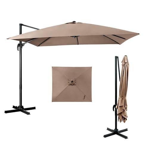 COSTWAY Parasol de Jardin Extérieur, Parasol Déporté Carré 3x3M à Manivelle, Inclinable et Rotation à 360°, 8 Baleines, Toit Double Ventilation...