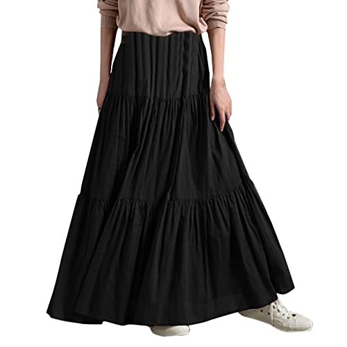 Maxi Skirts for Women Vintage High Waist Pleated Skirts Spring Summer Boho Flowy Swing Tiered A-Line Long Skirt2