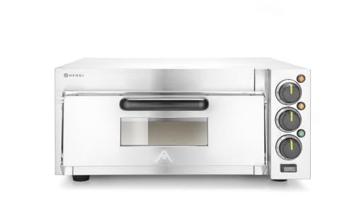HENDI Horno profesional compacto para pizzas, horno eléctrico, para pizzas hasta diámetro 39cm, 50˚C~350˚C, 230V, 2000W, 580x560x(H)275mm, plateado, cuerpo de acero inoxidable AISI 430