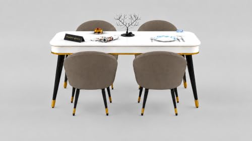 Image of WOODEN SPACE Majestic 4 Seater Wooden Dining Table Set | Urban Marble Top Dining Table with Chairs for Dining Room & Kitchen (Modern Classic Brown) (54 x 36 x 30 inch)