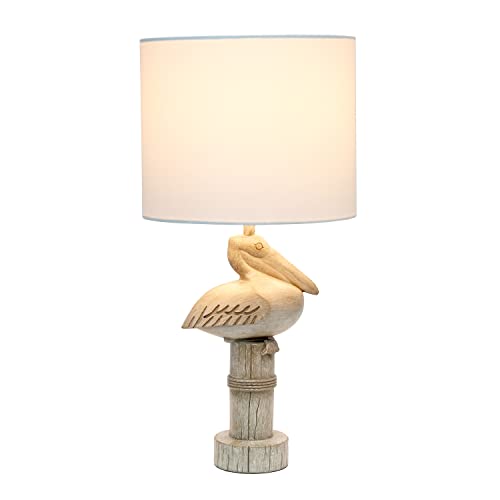 Simple Designs LT1091-PEL Shoreside 17.25" Tall Coastal Sitting Pelican Beige Wash Polyresin Bedside Table Desk Lamp w White Fabric Drum Shade for Décor, Accent, Beach, Seaside, Living Room, Bedroom - Image 2