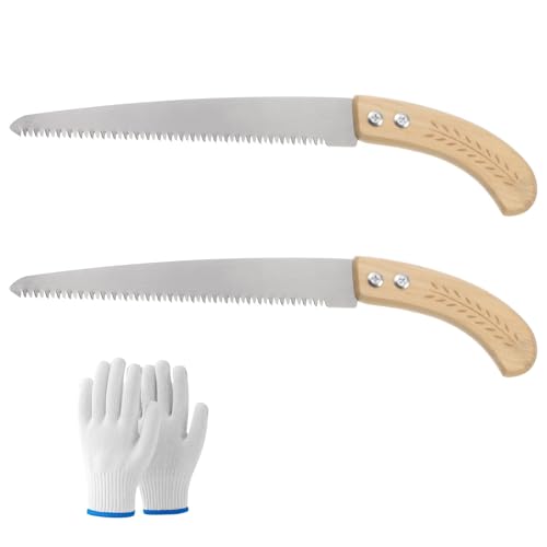 2Pcs Outdoor Portable Hand Pruning Saws Gardening Hand Saw Tree Limb Cutter Garden Pruner Tool for Hiking Camping, Trimming Dry Wood and Fruit Trees, gift a pair of gloves